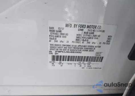 2018 Ford Edge Sel из США, поврежденный, VIN 2FMPK3J90JBB35692